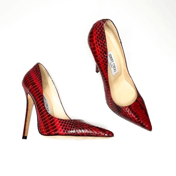 Jimmy Choo Shoes - Jimmy Choo Anouk 100 Pumps EU 37 US 7 Red Snakeskin Pointed High Heels Reptile